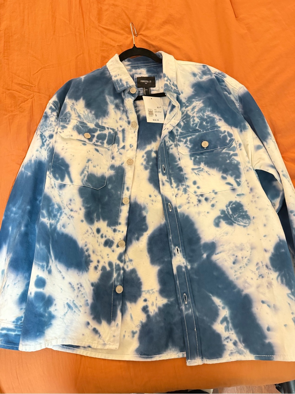 Forever 21 Men's Blue and White Tie-Dye Shirt Jacket - Picture 4 of 8